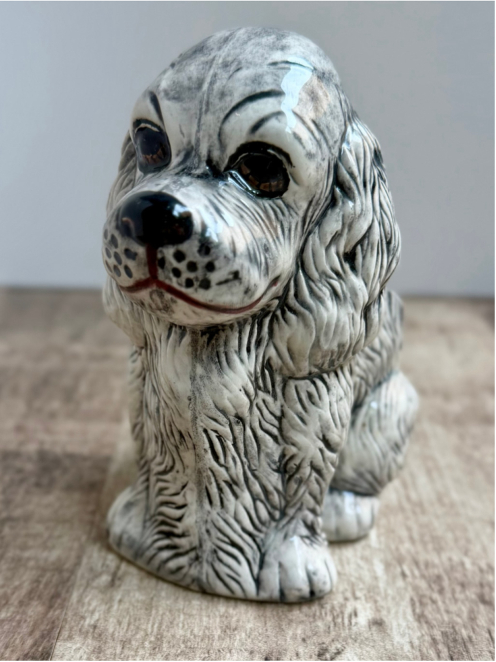 Vintage Bilmar Ceramic Cocker Spaniel Dog Planter Figurine Grey Black Wash